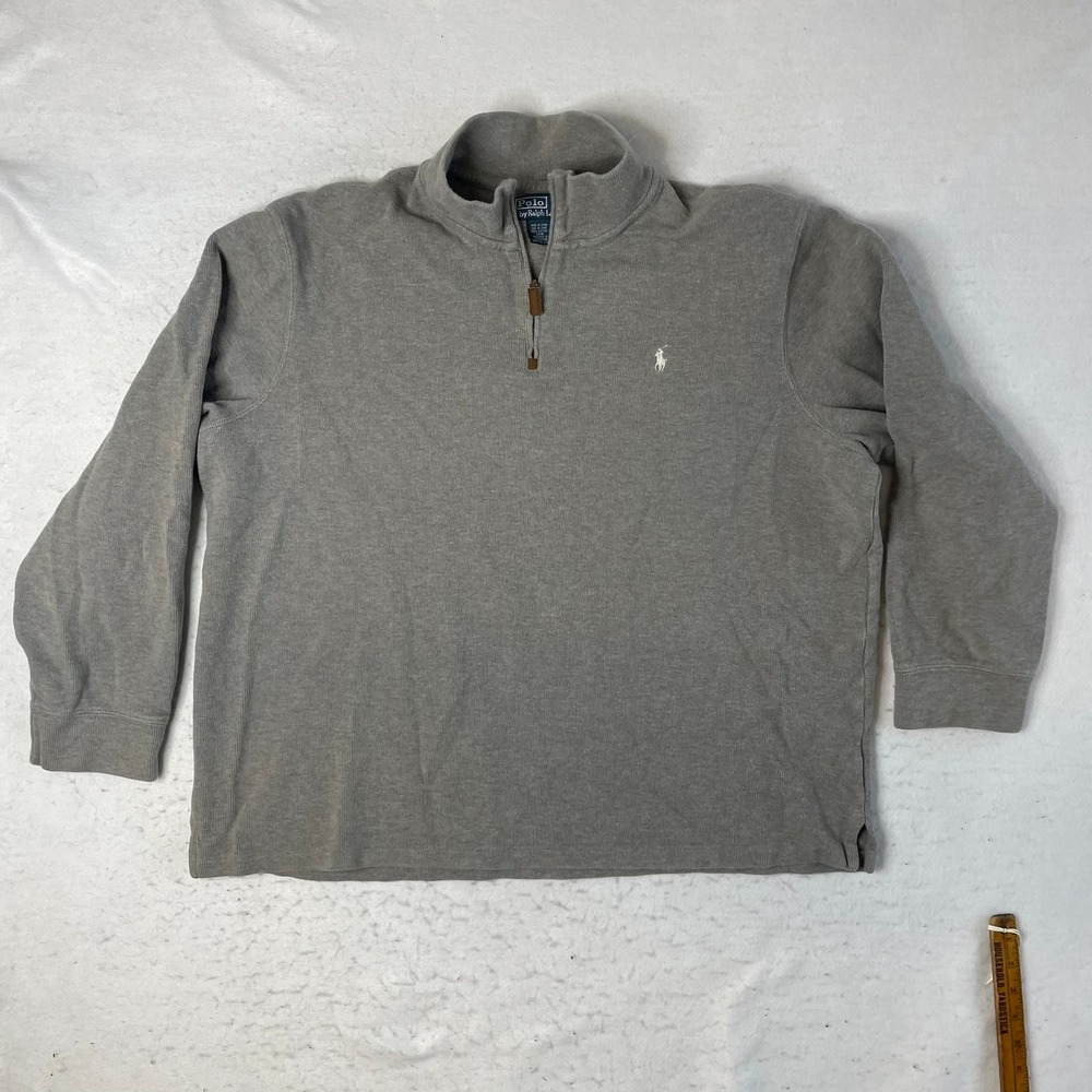 Polo Ralph‎ Lauren Quarter Zip Pullover Mens XXL Gray Cotton Ribbed Knit Sweater